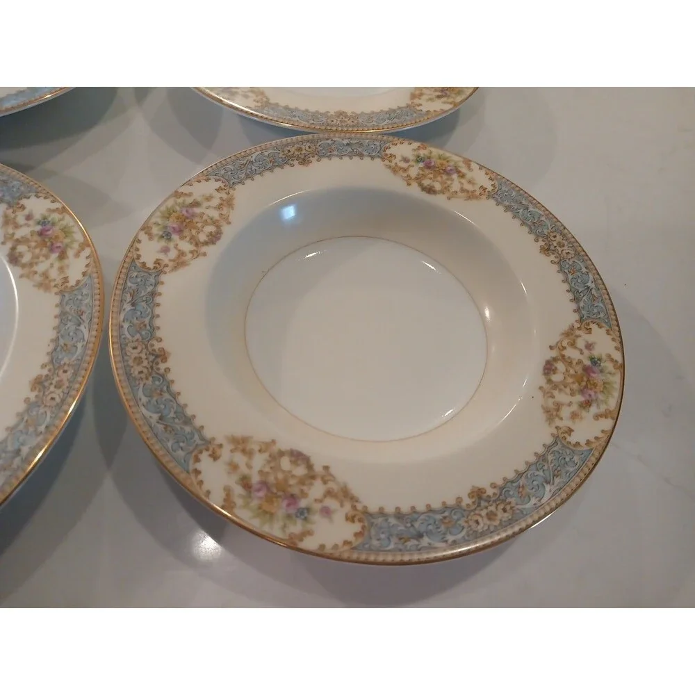 7pcs Rose China Occupied Japan Pink Rose Gold Trim Bowls Flowers Scroll Border